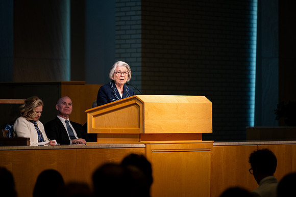 Mark H. and Laura F. Willes Forum in the Taylor Chapel.