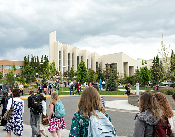 Students make their way to their classes after Devotional.