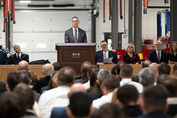 Dedication of the Engineering Technology Center, the Visual Arts Center and the University Village Community Center originated from the automotive shop in the ETC.