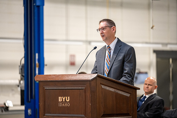 Dedication of the Engineering Technology Center, the Visual Arts Center and the University Village Community Center originated from the automotive shop in the ETC.