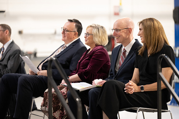 Dedication of the Engineering Technology Center, the Visual Arts Center and the University Village Community Center originated from the automotive shop in the ETC.