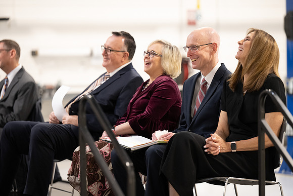 Dedication of the Engineering Technology Center, the Visual Arts Center and the University Village Community Center originated from the automotive shop in the ETC.