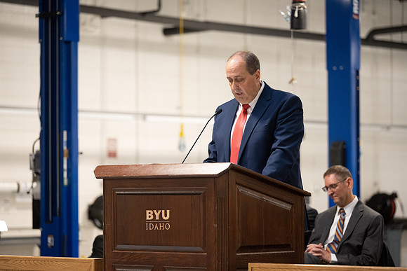 Dedication of the Engineering Technology Center, the Visual Arts Center and the University Village Community Center originated from the automotive shop in the ETC.