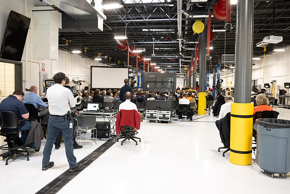 Dedication of the Engineering Technology Center, the Visual Arts Center and the University Village Community Center originated from the automotive shop in the ETC.