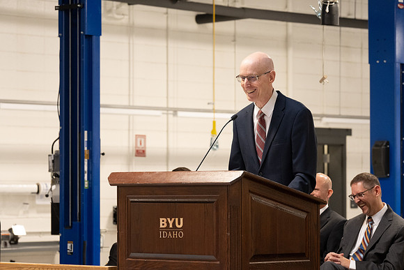 Dedication of the Engineering Technology Center, the Visual Arts Center and the University Village Community Center originated from the automotive shop in the ETC.
