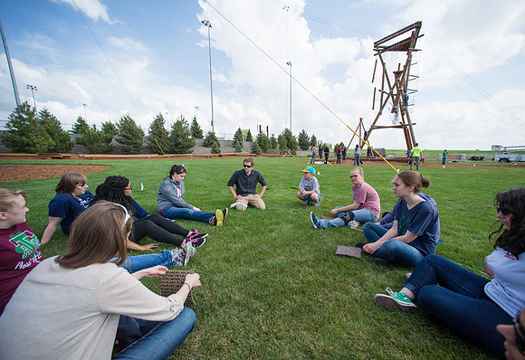 Sister Grant, Communication Teacher, takes her Comm 150 class to the ropes course to teach leadership, team work, and overcoming fears.