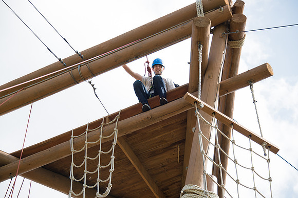 Sister Grant, Communication Teacher, takes her Comm 150 class to the ropes course to teach leadership, team work, and overcoming fears.