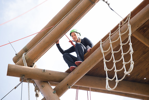Sister Grant, Communication Teacher, takes her Comm 150 class to the ropes course to teach leadership, team work, and overcoming fears.