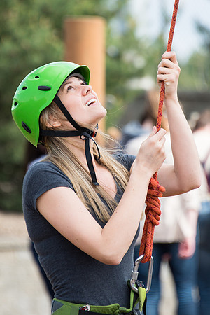 Sister Grant, Communication Teacher, takes her Comm 150 class to the ropes course to teach leadership, team work, and overcoming fears.