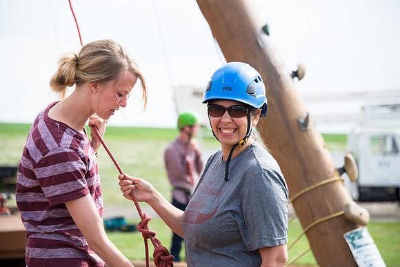 Sister Grant, Communication Teacher, takes her Comm 150 class to the ropes course to teach leadership, team work, and overcoming fears.