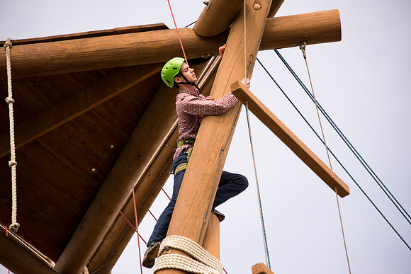 Sister Grant, Communication Teacher, takes her Comm 150 class to the ropes course to teach leadership, team work, and overcoming fears.