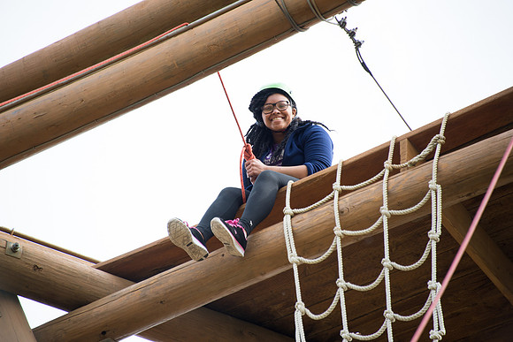 Sister Grant, Communication Teacher, takes her Comm 150 class to the ropes course to teach leadership, team work, and overcoming fears.
