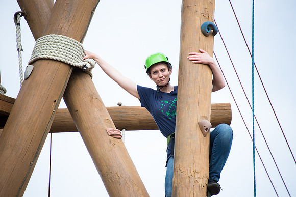 Sister Grant, Communication Teacher, takes her Comm 150 class to the ropes course to teach leadership, team work, and overcoming fears.