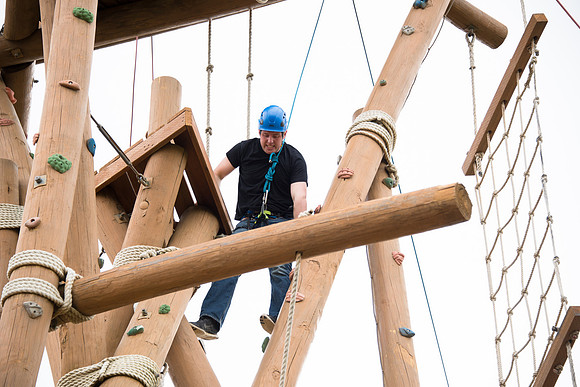 Sister Grant, Communication Teacher, takes her Comm 150 class to the ropes course to teach leadership, team work, and overcoming fears.