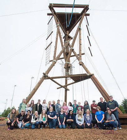 Sister Grant, Communication Teacher, takes her Comm 150 class to the ropes course to teach leadership, team work, and overcoming fears.