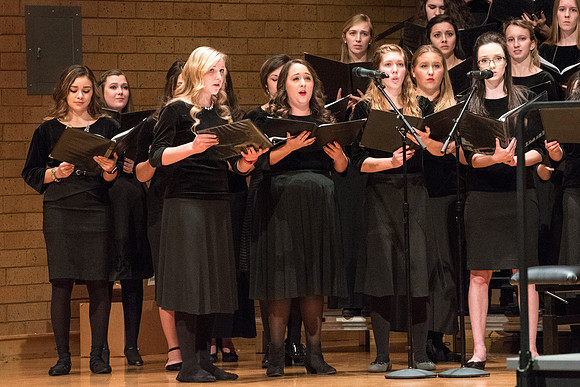 The Brigham Young University-Idaho choirs and ensembles perform in a concert together.