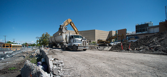 Demolition in progress of the old part of the Heating Plant.