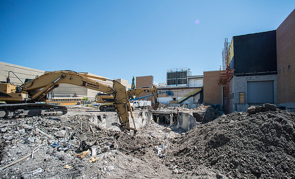 Demolition in progress of the old part of the Heating Plant.