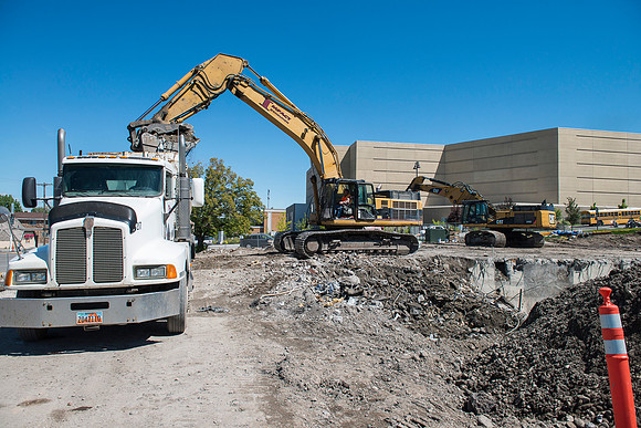 Demolition in progress of the old part of the Heating Plant.