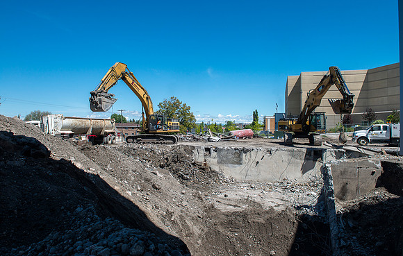 Demolition in progress of the old part of the Heating Plant.