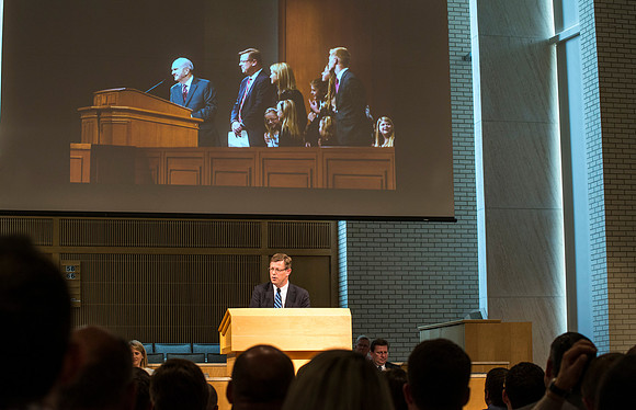 President Clark G. Gilbert conducts his first All Employee Meeting at BYU-Idaho.