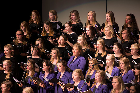 Performance of 'How Beautiful Upon the Mountains' in the College of Southern Idaho auditorium.
