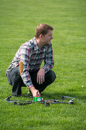 Engineering students test out the hexcopter they made.