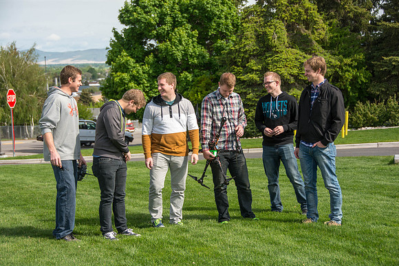 Engineering students test out the hexcopter they made.