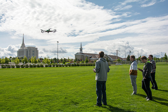 Engineering students test out the hexcopter they made.