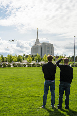 Engineering students test out the hexcopter they made.