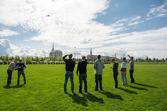 Engineering students test out the hexcopter they made.