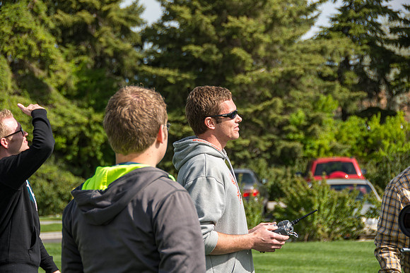 Engineering students test out the hexcopter they made.