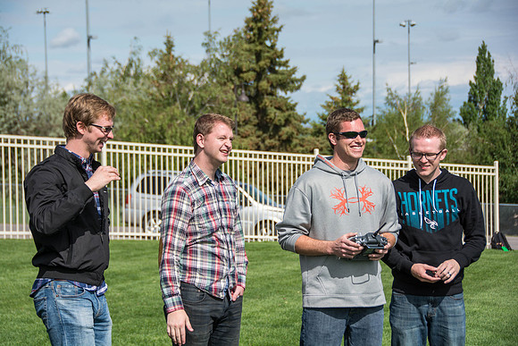Engineering students test out the hexcopter they made.
