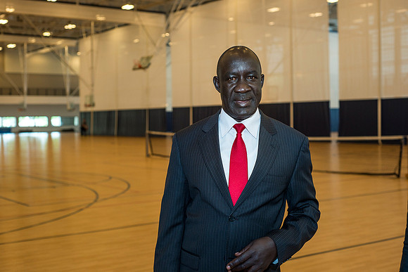 The Ugandan Minister of State for Relief, Disaster Preparedness and Refugees, enjoys a tour of BYU-Idaho, accompainie by David Pigott and Brett Sampson. His son is a student here at the University.