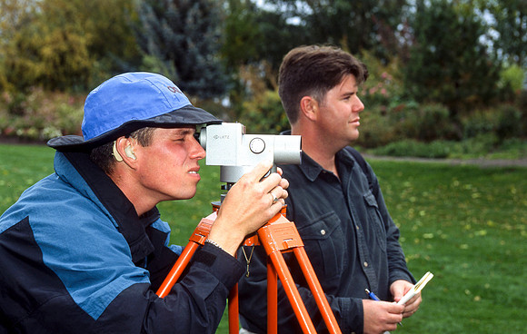 Engineering students participate in a surveying activity
