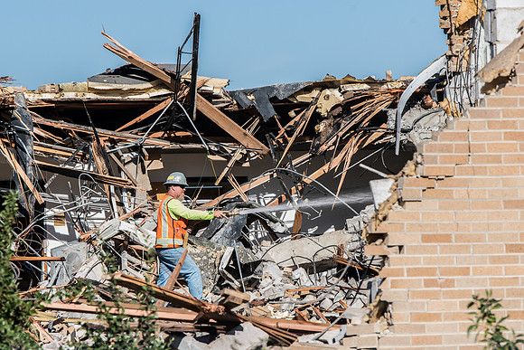 Big D Construction demolishing the Kirkham building during Summer break.