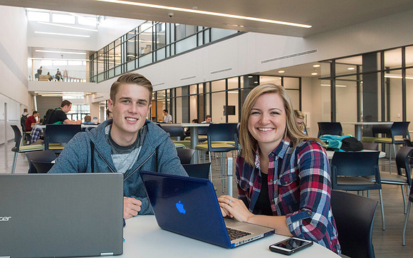 Ali Spears and Kellen Nelson in the new Science and Technology Building.