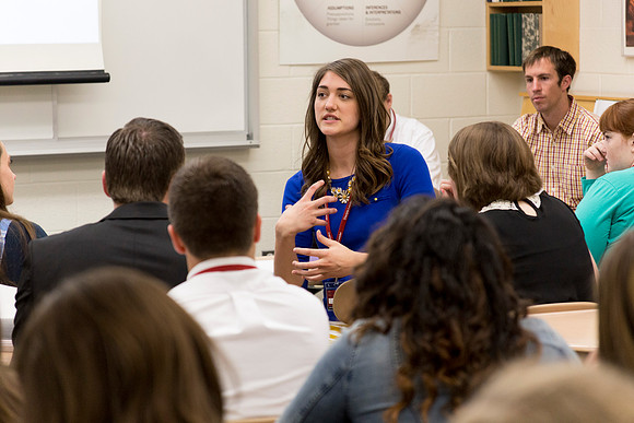 Students discuss what they learned during the first session together during a "breakout".