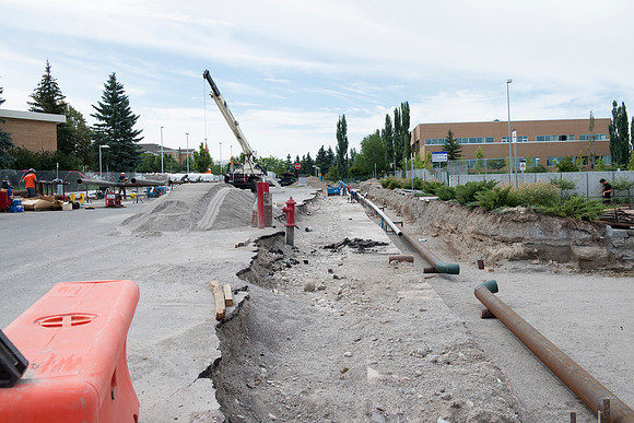 Recent construction update of heating pipes being installed on campus.