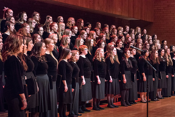 The Brigham Young University-Idaho choirs and ensembles perform in a concert together.