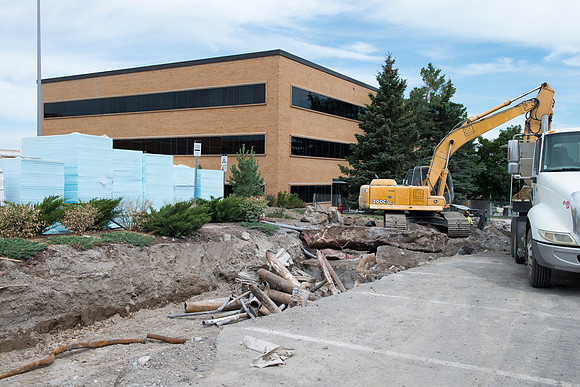 Recent construction update of heating pipes being installed on campus.
