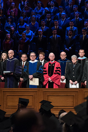 BYU-Idaho Commencement. Guest Speaker Jeffrey R. Holland with BYU-Idaho Officials. Winter Semester.
