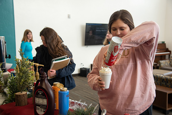Students at Centre Square enjoy some hot chocolate.