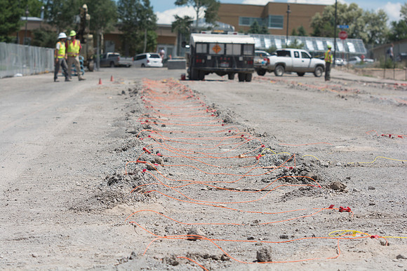 Work continues on the new Science and Technology building. Sage St. alongside the Austin Building was blasted to install the utility services. The explosion was created using blasting powder and elect