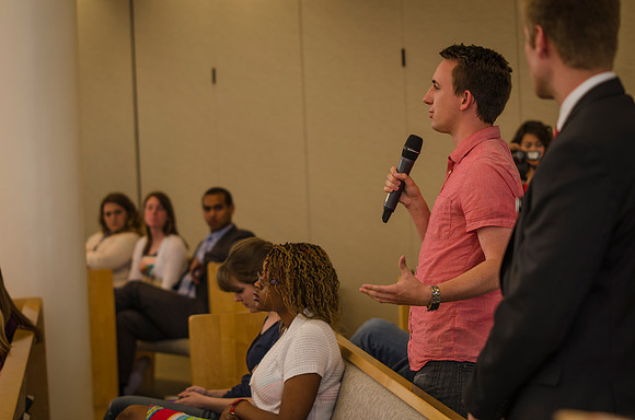 Students were given an opportunity to ask President Kim B. Clark questions during an open forum.