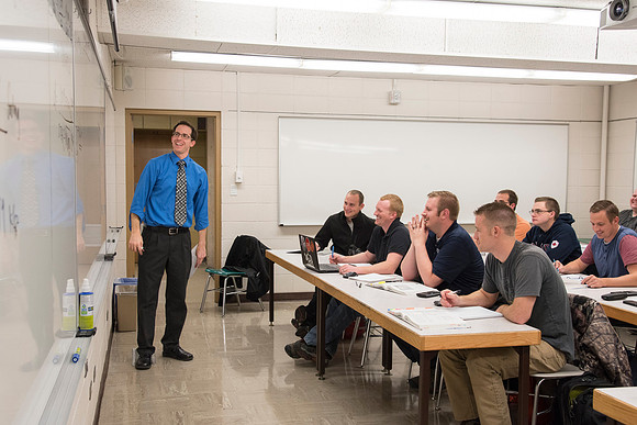 Students in a Civil Engineering class, Reinforced Concrete Design, are taught by Nathan Harris.