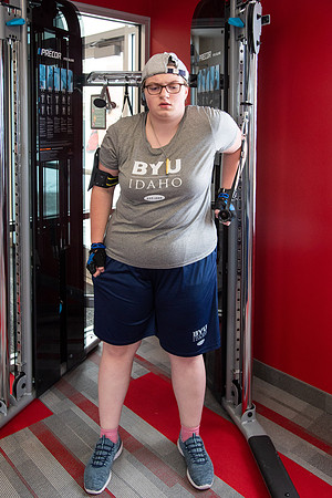 Students work out in the fitness room.
