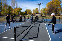 Dinking around playing pickleball for the HR Wellness Video.