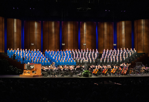 The Mormon Tabernacle Choir performs in the BYU-Idaho Center.