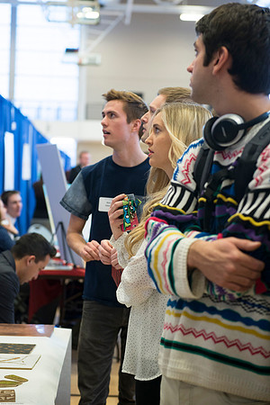 Students present their projects for the Student Research and Creative Works Conference.